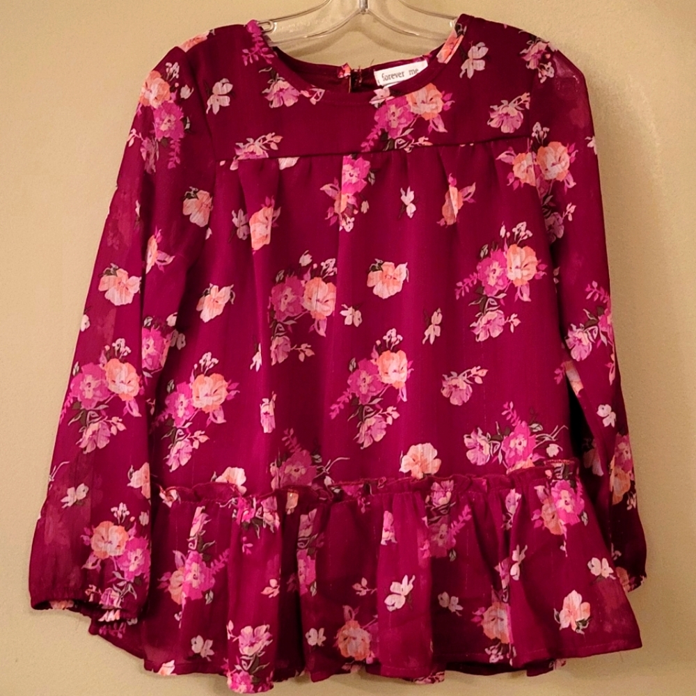 Burgundy floral lined long sleeve dress